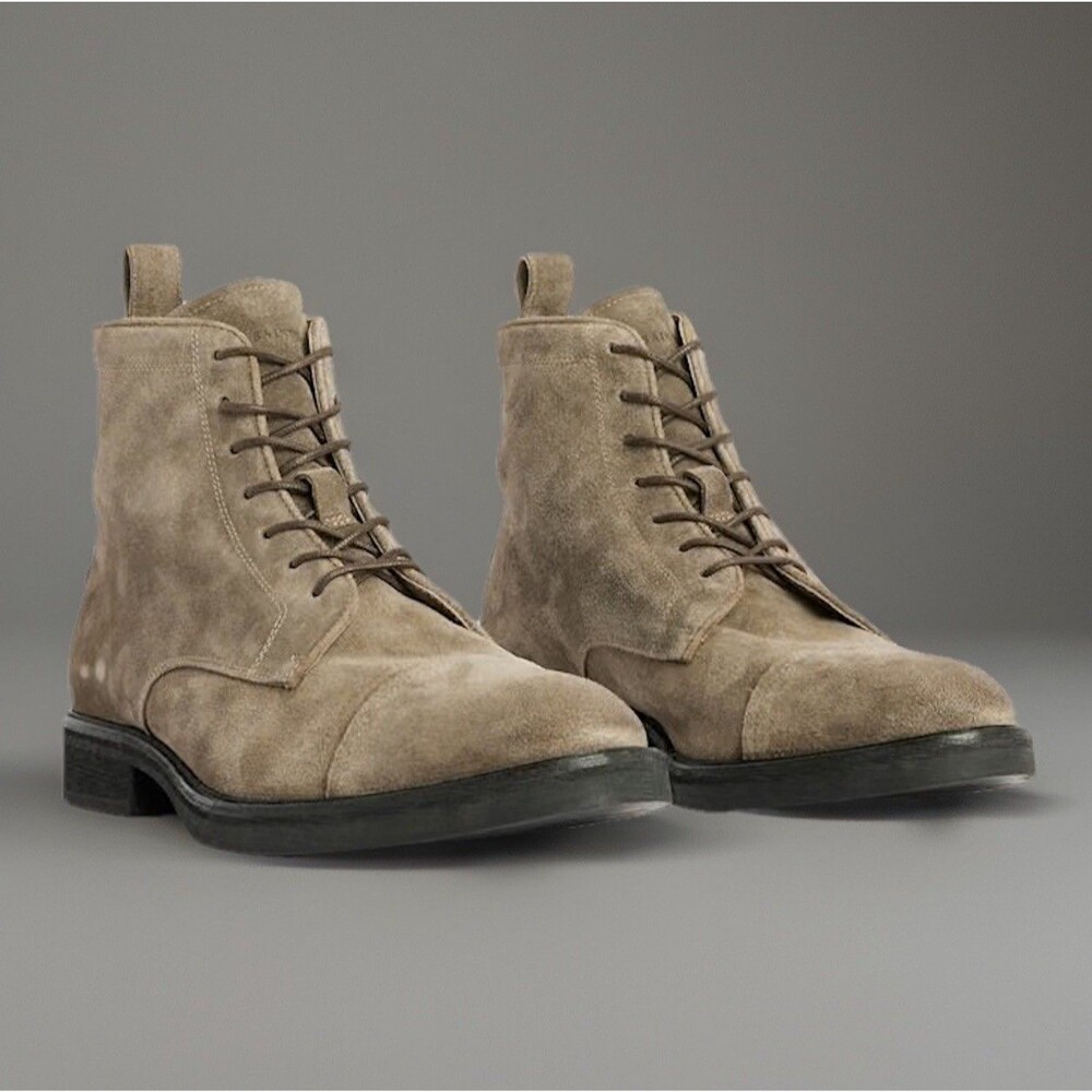 AllSaints Men’s Drago Suede Lace Up Boots Khaki Green 10/43 MF562Z MSRP $300